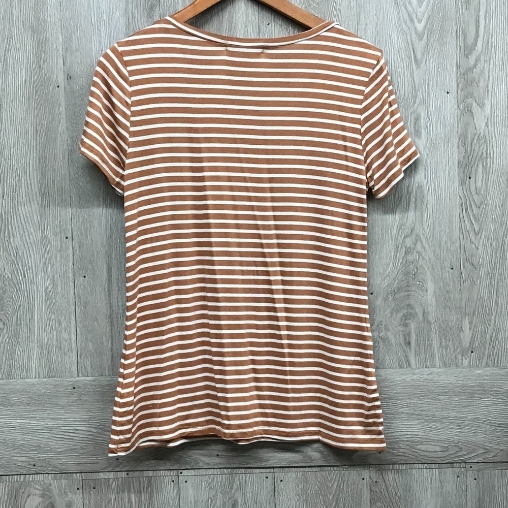 Round Neck Short Sleeve Orange Striped Tee BB785 - Picture 4 of 6